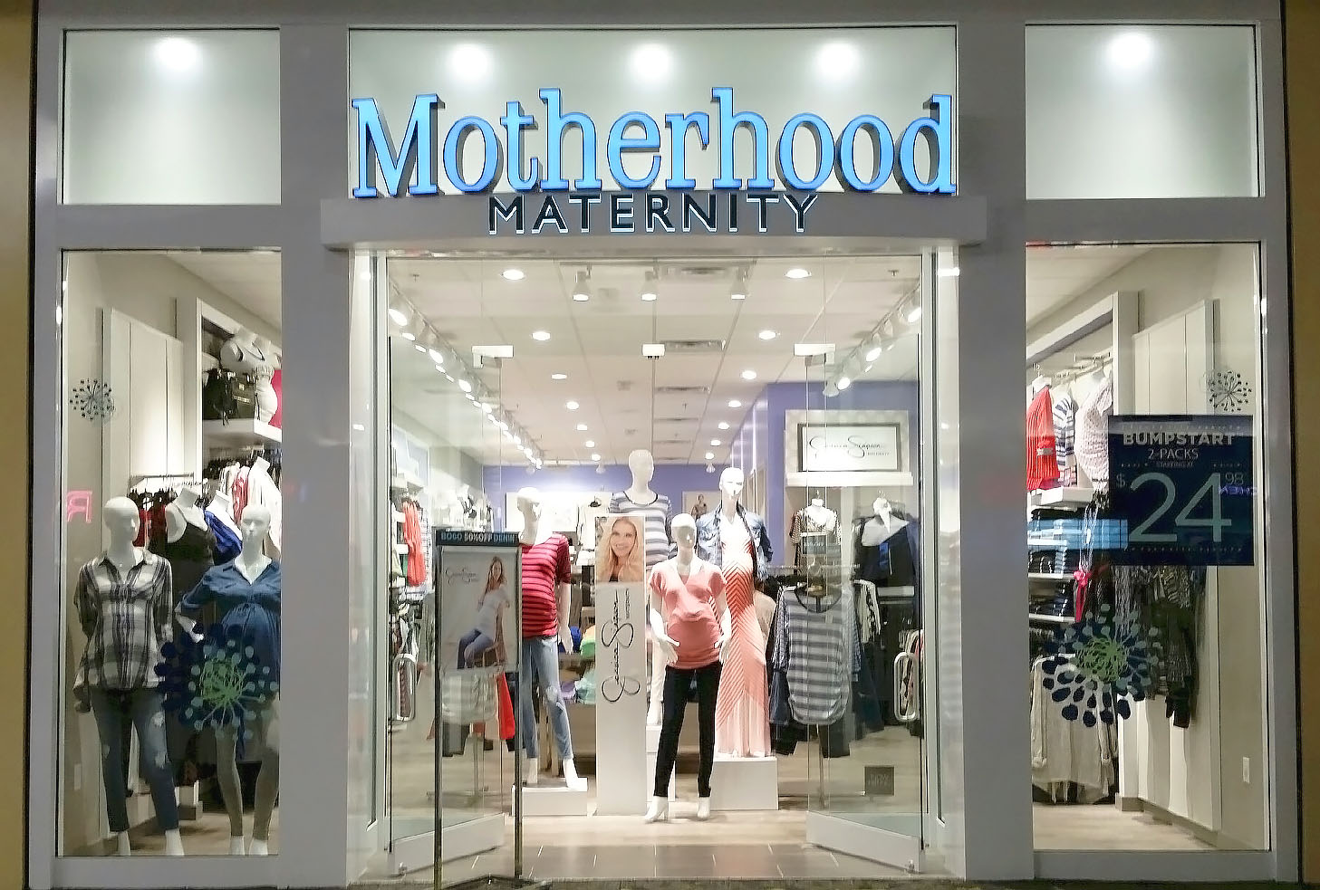 Motherhood Maternity storefront with mannequins